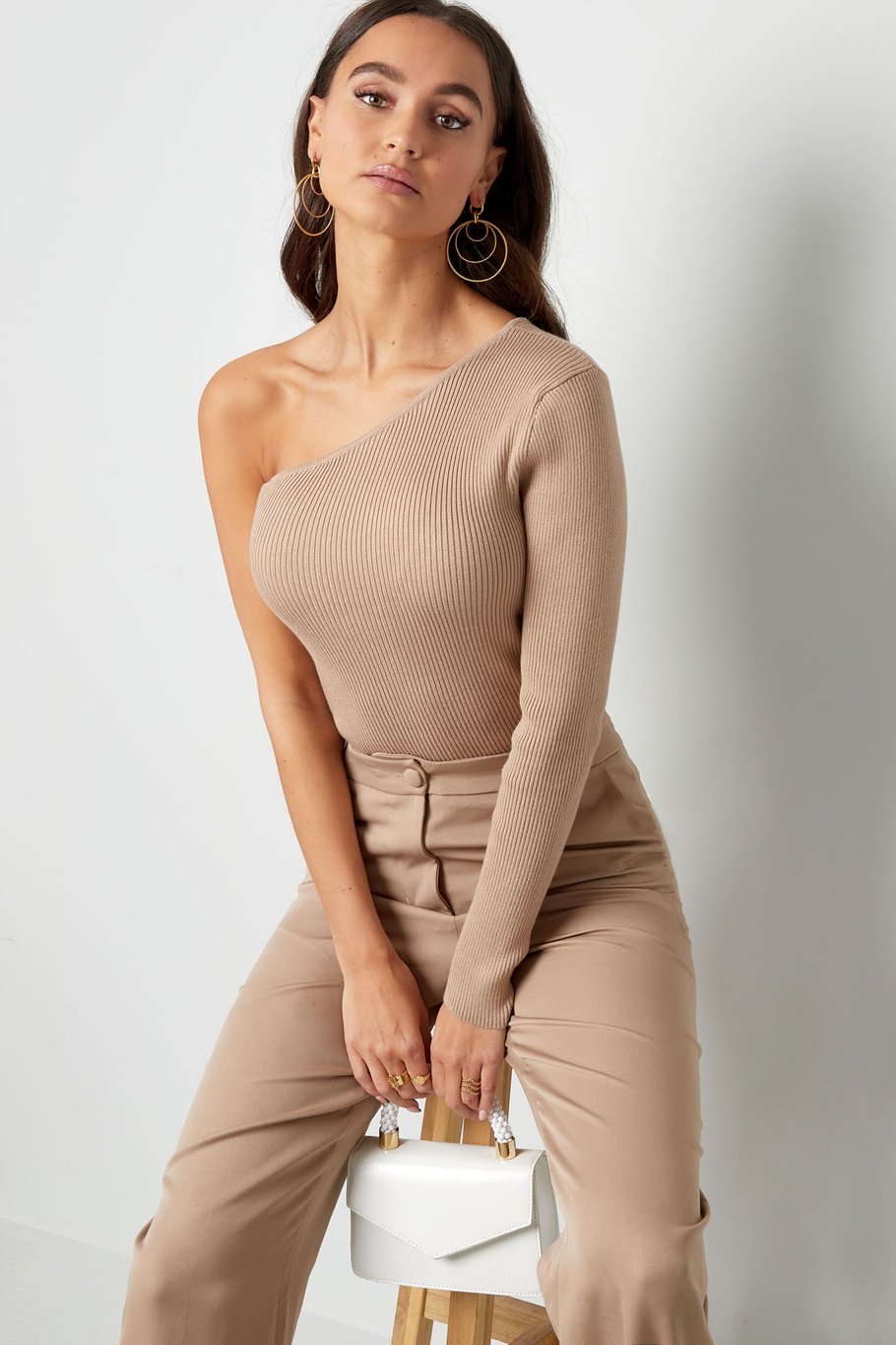 Warmes gestricktes One-Shoulder-Top – grün h5Bild9